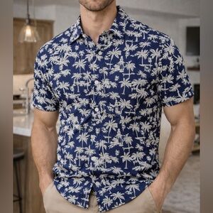 Taylor Vintage Men Navy and White Palm Print Shirt Brand New with Tags Vacation